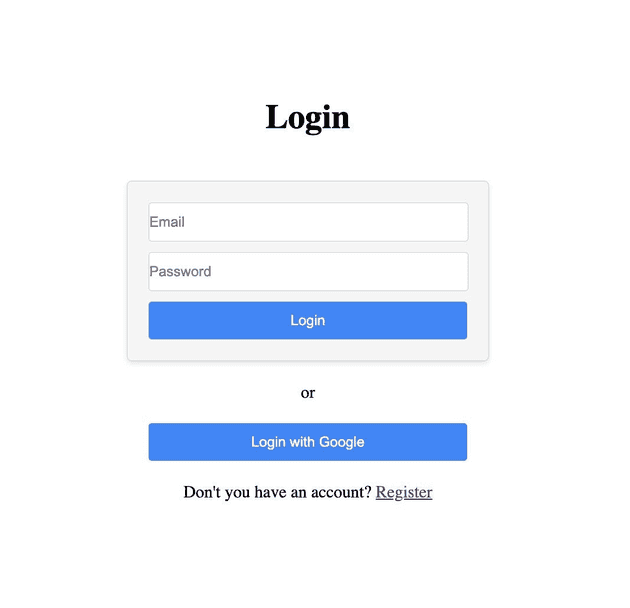 Form 방식의 로그인 페이지 (출처: https://gundogmuseray.medium.com/easy-way-to-stop-worry-about-client-side-auth-with-firebase-and-sveltekit-d17cdcccb663)